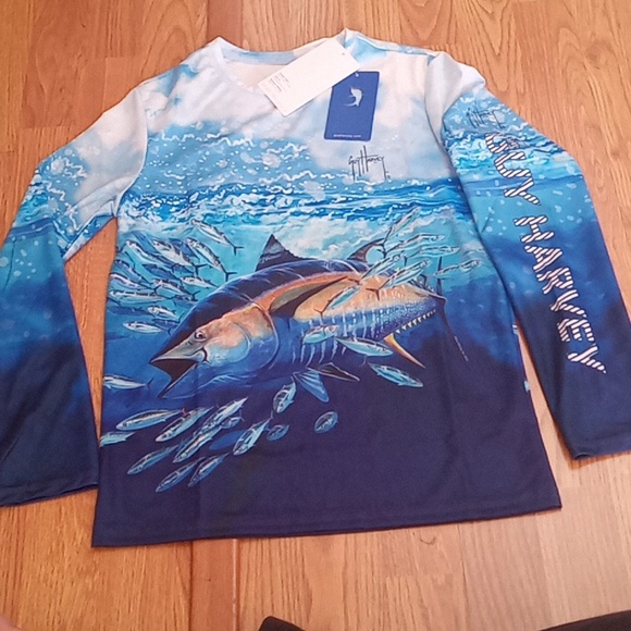 NFS. Guy Harvey boys shirt, rash guard in blue. sz M, XL, XXL - Picture 2 of 8